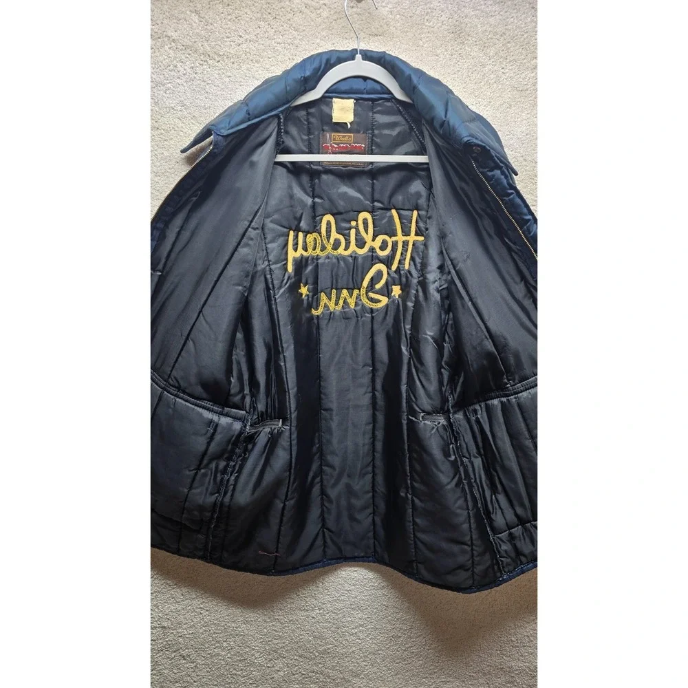 Vintage 70s 80s Holiday Inn Coat Walls Blizzard‎ Pruf Adult L USA Made Dark Blue